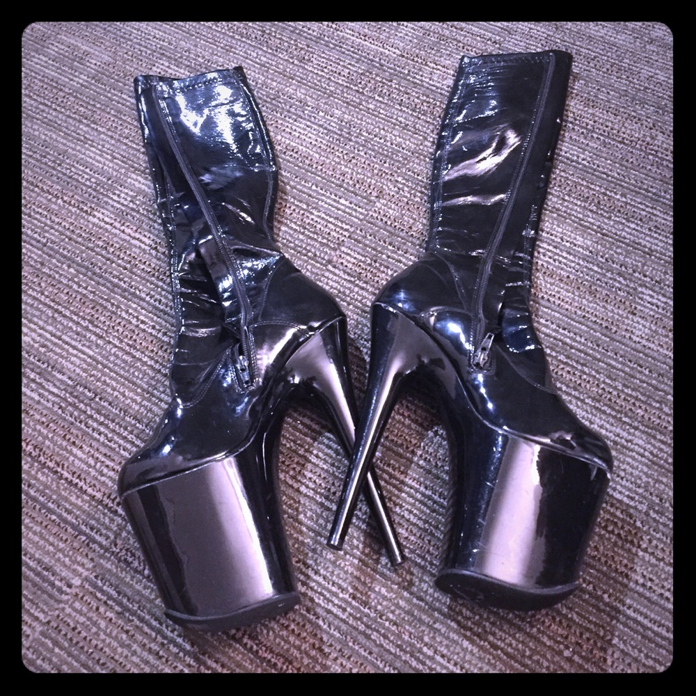 Pleaser 8 Inch Stilettos Knee High Vinyl Boots